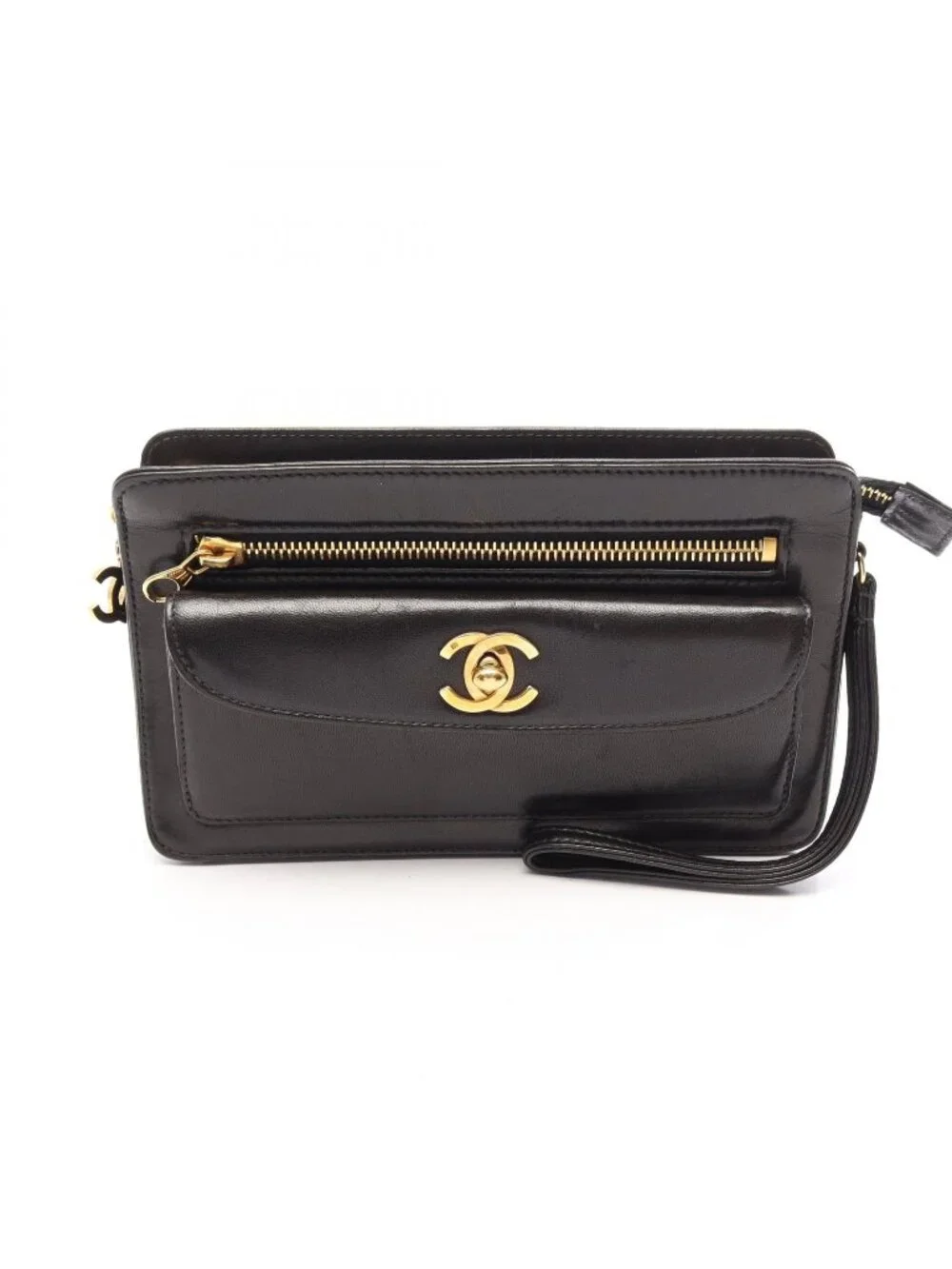 Chanel Clutch CC Logo Black Lambskin Second